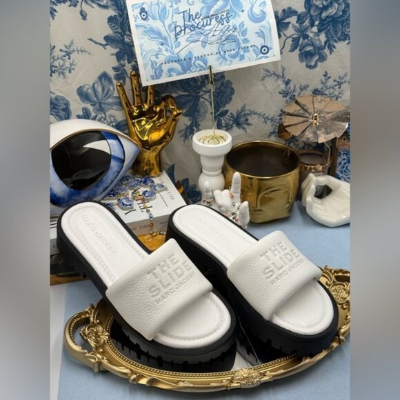 🆕 MARC JACOBS 🧿 NWOB The Lug Sole Slide Sandal, White Leather - Sz 38 US 8 - Picture 2 of 12